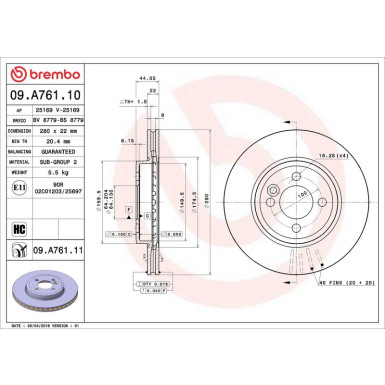 22 481 001 Bremsscheibe VA 09.A761.11 22 481 001 Bremsscheibe VA 09.A761.11