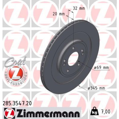 ZIMMERMANN Bremsscheibe 285.3547.20 Coat Z