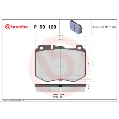BREMBO Bremsklötze VA MERCEDES C-Klasse 13 PRIME LINE P 50 120