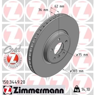 ZIMMERMANN Bremsscheibe 150.3449.20 Coat Z ZIMMERMANN Bremsscheibe 150.3449.20 Coat Z