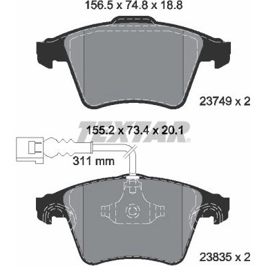 Bremsbelagsatz Vw P. Touareg 02- Ko A 16 2374901 Bremsbelagsatz Vw P. Touareg 02- Ko A 16 2374901