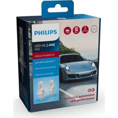 H4 12/24V P43t-38 Ultinon Pro9200 HL 5800K NOECE 2 Stück Philips Ultinon Pro9200 LED-HL 11342U92X2
