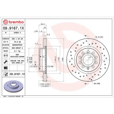 Bremsscheibe VA Xtra 09.9167.1X Bremsscheibe VA Xtra 09.9167.1X