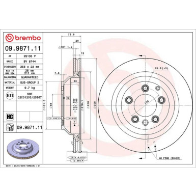 12 482 029 Bremsscheibe HA 09.9871.11 12 482 029 Bremsscheibe HA 09.9871.11
