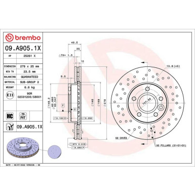 BREMBO Bremsscheibe XTRA VA 09.A905.1X BREMBO Bremsscheibe XTRA VA 09.A905.1X