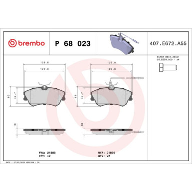 BREMBO Bremsklötze VA P 68 023 BREMBO Bremsklötze VA P 68 023