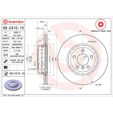 11 481 092 Brembo PREMIUM VA zweiteilig BMW 5 F10,F11 10 PRIME LINE - Composite 09.C410.13 11 481 092 Brembo PREMIUM VA zweiteilig BMW 5 F10,F11 10 PRIME LINE - Composite 09.C410.13