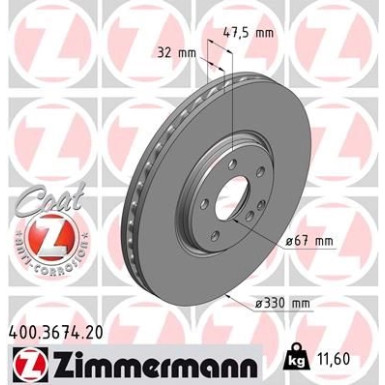 ZIMMERMANN Bremsscheibe 400.3674.20 Coat Z