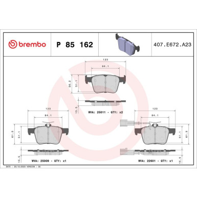 BREMBO Bremsklötze HA AUDI A3, TT 12 PRIME LINE P 85 162