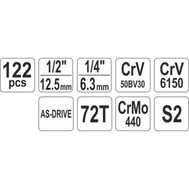 Steckschlüsselsatz Xxl Typ2 1/2 + 1/4 122-Tlg YT-38901 Steckschlüsselsatz Xxl Typ2 1/2 + 1/4 122-Tlg YT-38901