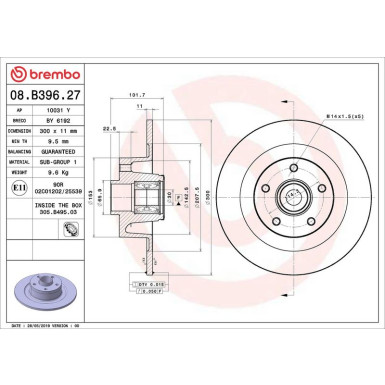 Bremsscheibe HA RENAULT Laguna 08-15 PRIME LINE - With Bearing Kit 08.B396.27 Bremsscheibe HA RENAULT Laguna 08-15 PRIME LINE - With Bearing Kit 08.B396.27