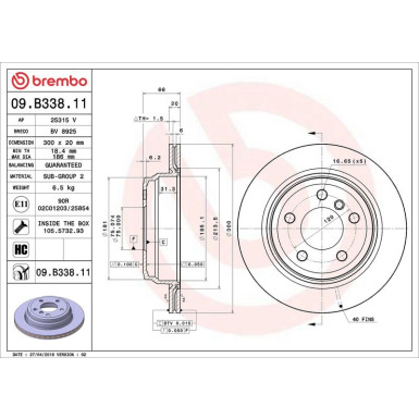 11 482 072 Bremsscheibe HA 09.B338.11 11 482 072 Bremsscheibe HA 09.B338.11