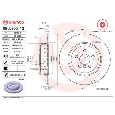 Bremsscheibe HA re BMW 3, 5, 6, 7 18 PRIME LINE - Composite 09.D903.13 Bremsscheibe HA re BMW 3, 5, 6, 7 18 PRIME LINE - Composite 09.D903.13