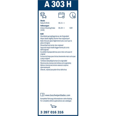 Bosch Scheibenwischer Aerotwin A303H BOSCH Rear Aerotwin 3397016316 Bosch Scheibenwischer Aerotwin A303H BOSCH Rear Aerotwin 3397016316