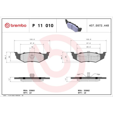 BREMBO Bremsklötze HA CHRYSLER Neon/Stratus/Voyager 95 PRIME LINE P 11 010 BREMBO Bremsklötze HA CHRYSLER Neon/Stratus/Voyager 95 PRIME LINE P 11 010