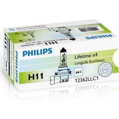 H11 12V 55W PGj19-2 LongerLife ECOVision 1 Stück Philips LongLife EcoVision 12362LLECOC1