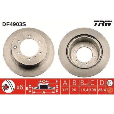 Bremsscheibe Hyundai T. Teracca TRW SINGLE DF4903S Bremsscheibe Hyundai T. Teracca TRW SINGLE DF4903S