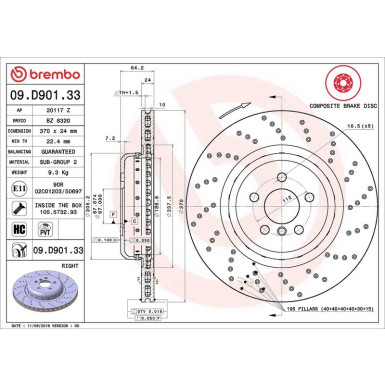 Bremsscheibe HA re BMW 5, 6, 7 15 PRIME LINE - Composite 09.D901.33