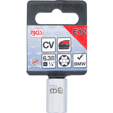 BGS Spezial-Steckschlüssel-Einsatz | E-Profil | Antrieb Innenvierkant 6,3 mm (1/4"""") | SW E12 | für BMW-Fensterheber | 70914