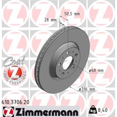ZIMMERMANN Bremsscheibe | 610.3706.20