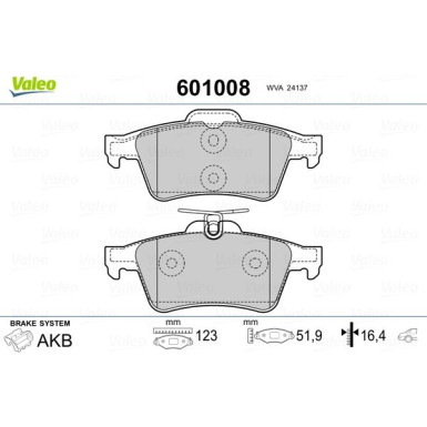 VALEO Bremsbeläge 601008