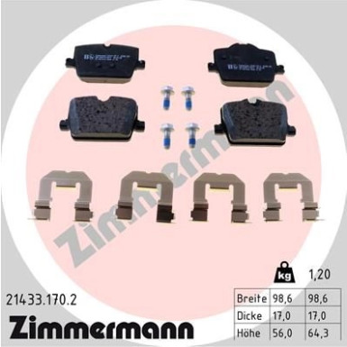 ZIMMERMANN Bremsbelagsatz, Scheibenbremse | 21433.170.2