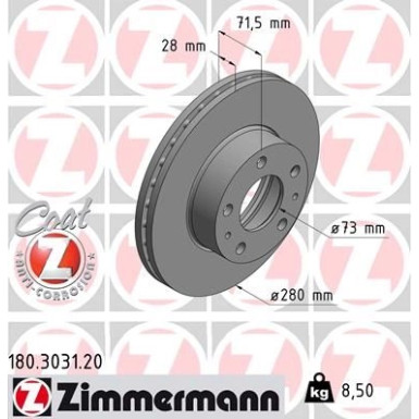 ZIMMERMANN Bremsscheibe 180.3031.20 Coat Z