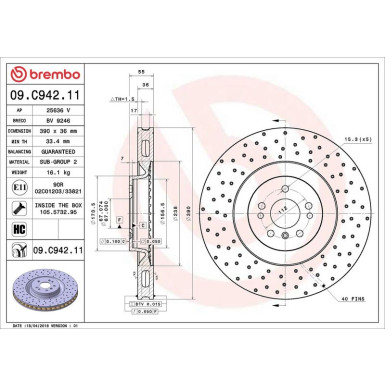 15 481 199 Bremsscheibe VA MERCEDES M, R-Klasse 05-12 PRIME LINE - UV Coated 09.C942.11