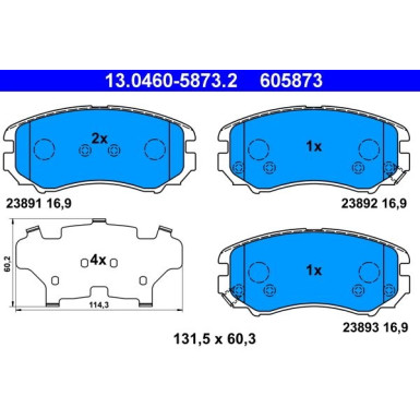 BREMSBELAGSATZ KIA P. MAGENTIS/SOUL/SPORTAGE 1,6-2,7 01-131,5 X 60,3 X 16,9Z CZUJNIKIEM | 13.0460-5873.2
