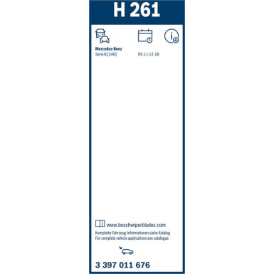 BOSCH | Wischerblatt H261 | MERCEDES-BENZ B-Klasse (W246) | 3397011676