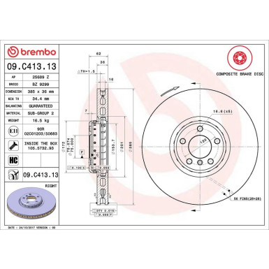 11 481 128 Brembo PREMIUM VA zweiteilig | BMW X5, X6 06 | 09.C413.13