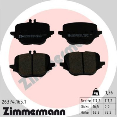 ZIMMERMANN Bremsbelagsatz, Scheibenbremse | 26374.165.1