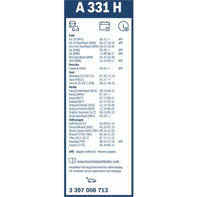 BOSCH | Scheibenwischer Aerotwin A331H , Heck | SEAT Alhambra | 3397008713