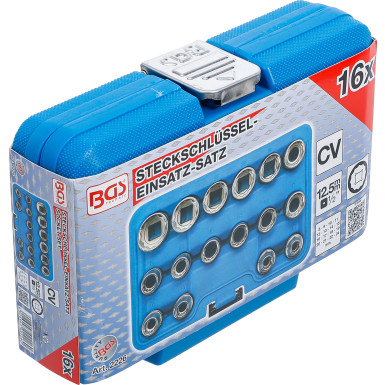 BGS Steckschlüssel-Einsatz-Satz Zwölfkant | Antrieb Innenvierkant 12,5 mm (1/2"""") | SW 8 - 24 mm | 16-tlg | 2226