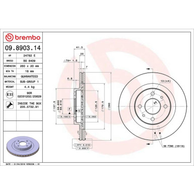 BREMBO Bremsscheibe 09.8903.14 PRIME LINE