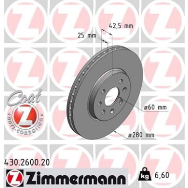 ZIMMERMANN Bremsscheibe 430.2600.20 Coat Z