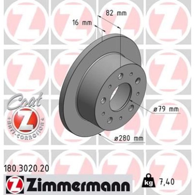 ZIMMERMANN Bremsscheibe 180.3020.20 Coat Z