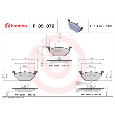 BREMBO Bremsklötze VA AUDI,SEAT,SKODA,VW 99 PRIME LINE P 85 072