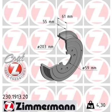 ZIMMERMANN Bremstrommel | 230.1913.20