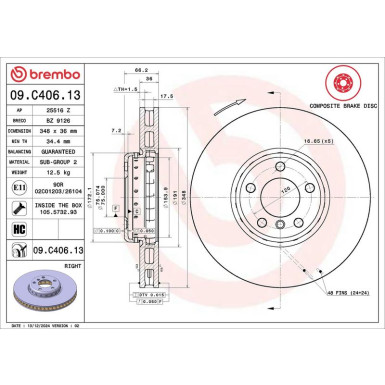 11 481 109 Brembo PREMIUM VA zweiteilig | BMW 518-535,640,650,730-740 09 | 09.C406.13