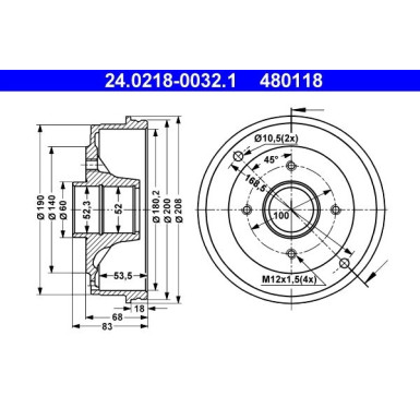 ATE Bremstrommel 24.0218-0032.1