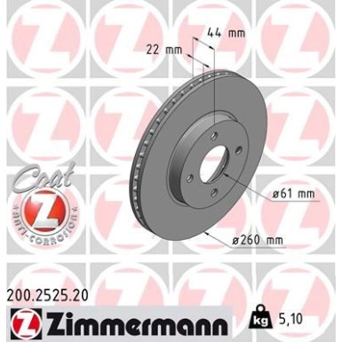 ZIMMERMANN Bremsscheibe 200.2525.20 Coat Z