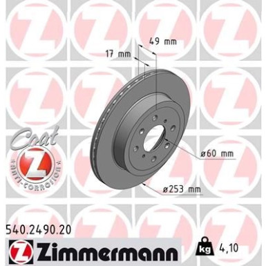 ZIMMERMANN Bremsscheibe 540.2490.20 Coat Z