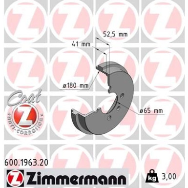 ZIMMERMANN Bremstrommel | 600.1963.20
