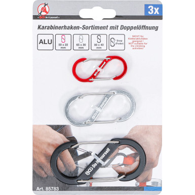BGS Karabinerhaken-Sortiment mit Doppelöffnung | Aluminium | 3-tlg | 85783