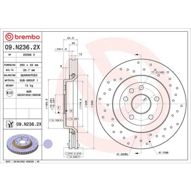 Bremsscheibe VA DODGE Durango,JEEP 10 XTRA LINE - Xtra 09.N236.2X