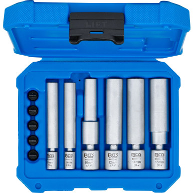 BGS Glüh- und Zündkerzen-Gelenk-Einsatz-Satz | Antrieb Innenvierkant 6,3 mm (1/4"""") / 10 mm (3/8"""") | SW 8 - 9 - 10 - 12 - 14 - 16 mm | 11-tlg | 80000
