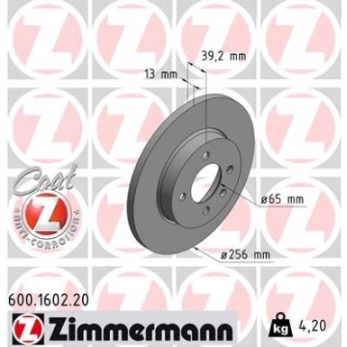 ZIMMERMANN Bremsscheibe 600.1602.20 Coat Z