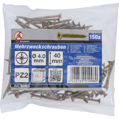 BGS Mehrzweckschrauben | Kreuzschlitz PZ2 | 4,0 x 40 mm | 150 Stück | 80965