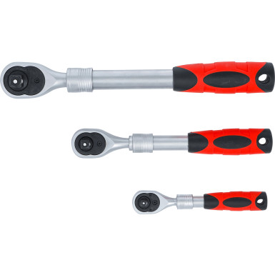 BGS Umschaltknarren-Satz | ausziehbar | Abtrieb Außenvierkant 6,3 mm (1/4"""") - 10 mm (3/8"""") - 12,5 mm (1/2"""") | 3-tlg | 72113